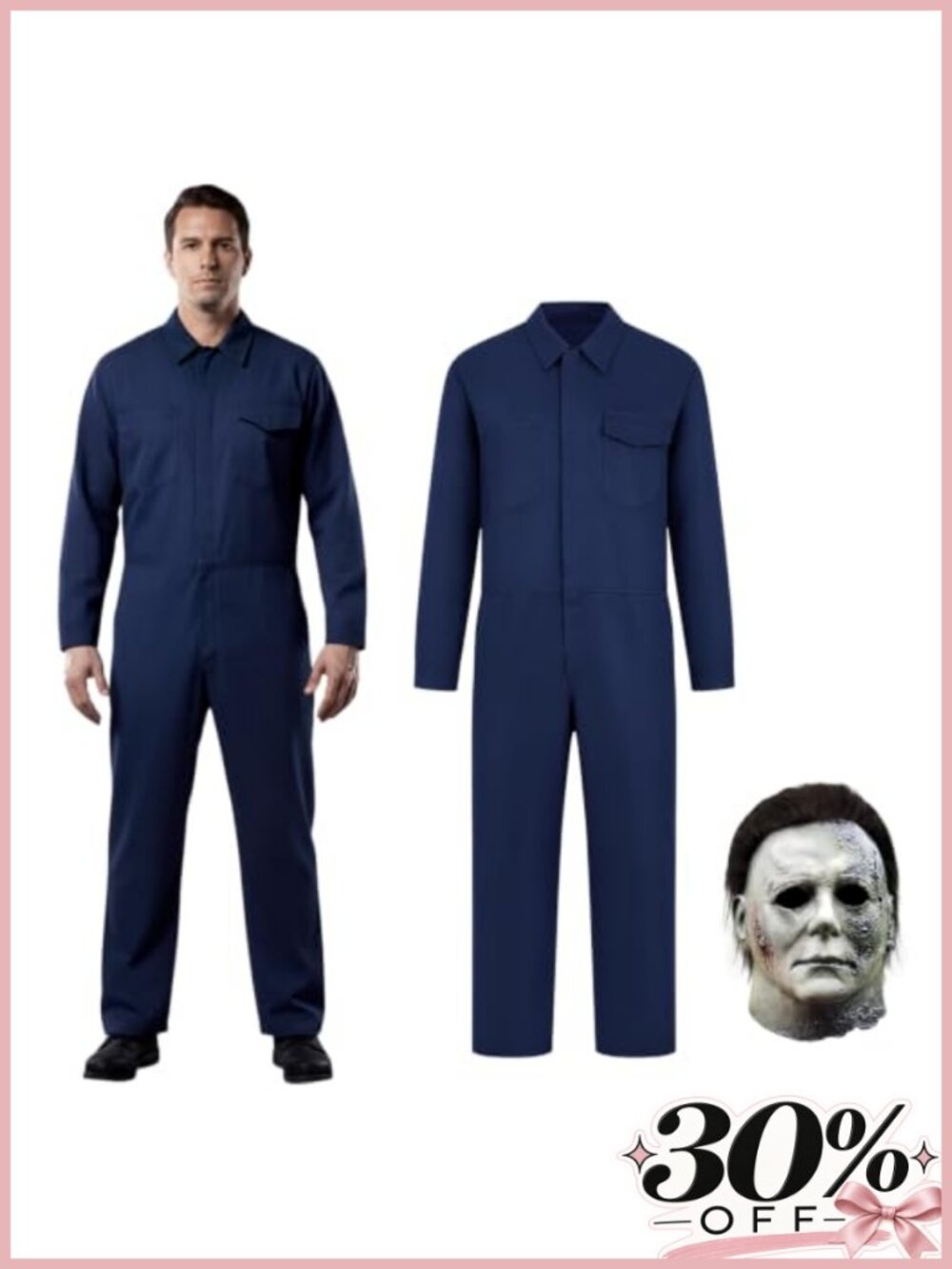 Halloween Killer Jumpsuit with Mask Horror Coveralls Cosplay Costume Men Adult